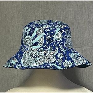 Reversible Bucket Hat UPF 50+ Sun Hat Blue Paisley Pool Beach OS